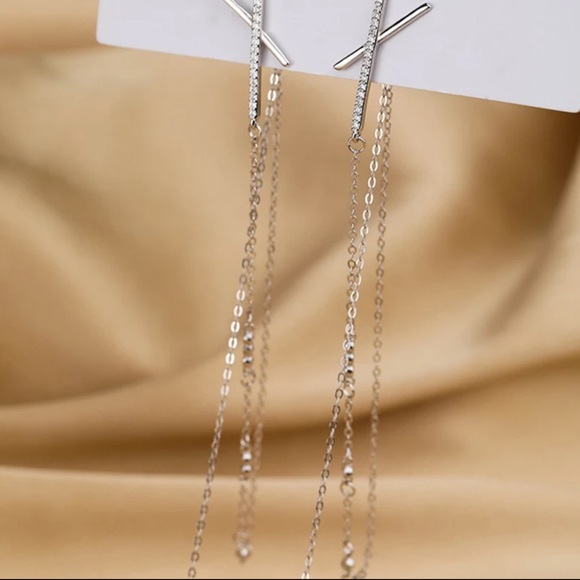 🤍Insta Cross Long tassel sterling silver earrings - Picture 4 of 4